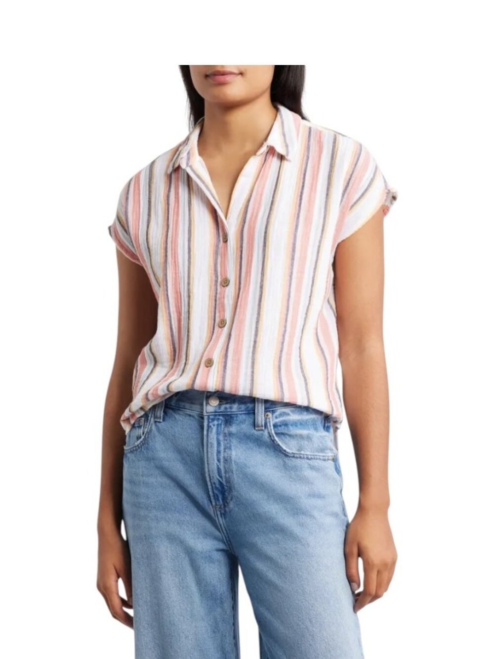 Beach Lunch Lounge Linen Blend Striped Shirt White Size M Coastal Summer Boho